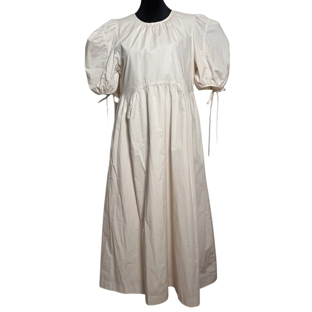 NWOT En Saison Poplin Cream Cotton Puff Sleeve Midi Dress Natural – Size Small